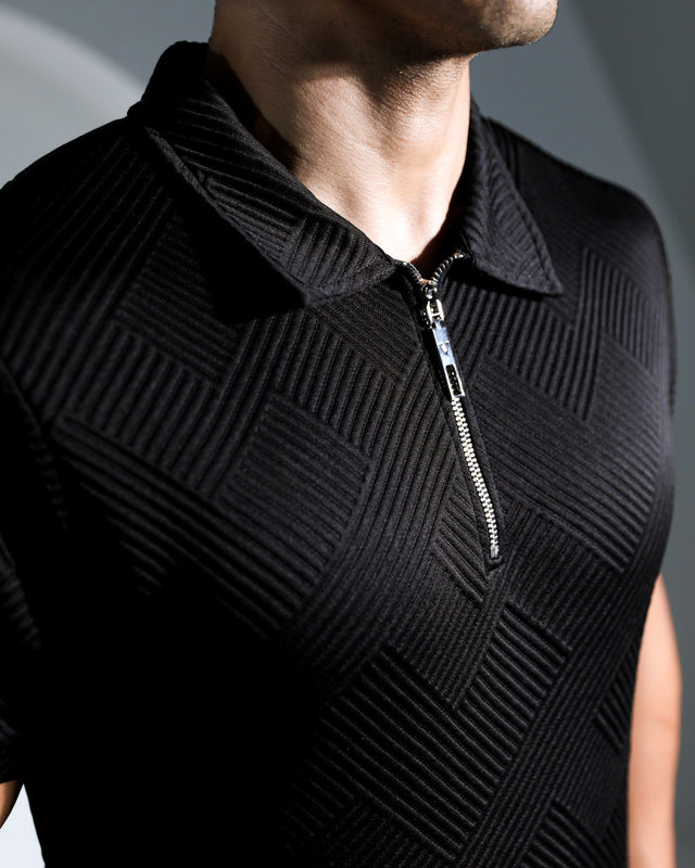 Henly Embossed Polo Shirt - Black