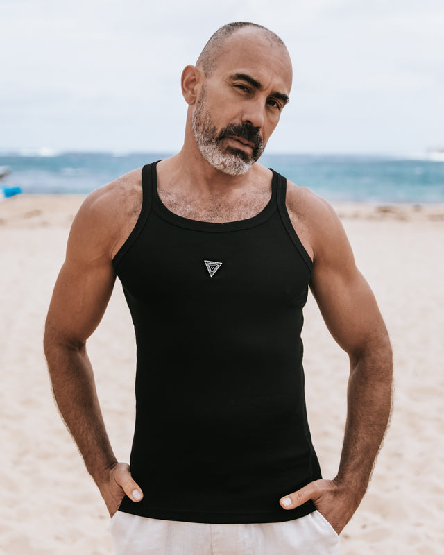 Flynn Ribbed Tank -Onyx - ENAMELLED CREST