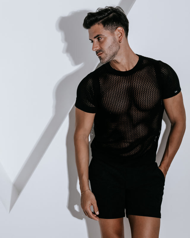 Wylder Crochet Crew-Neck Shirt- Black