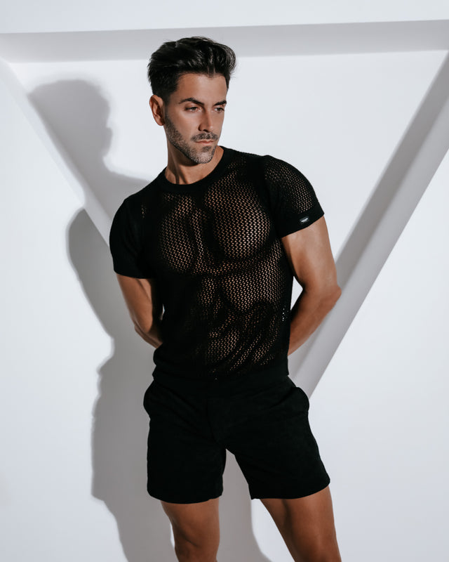 Wylder Crochet Crew-Neck Shirt- Black