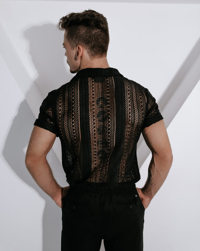 Voyadé 100% Cotton Lace Shirt - Black