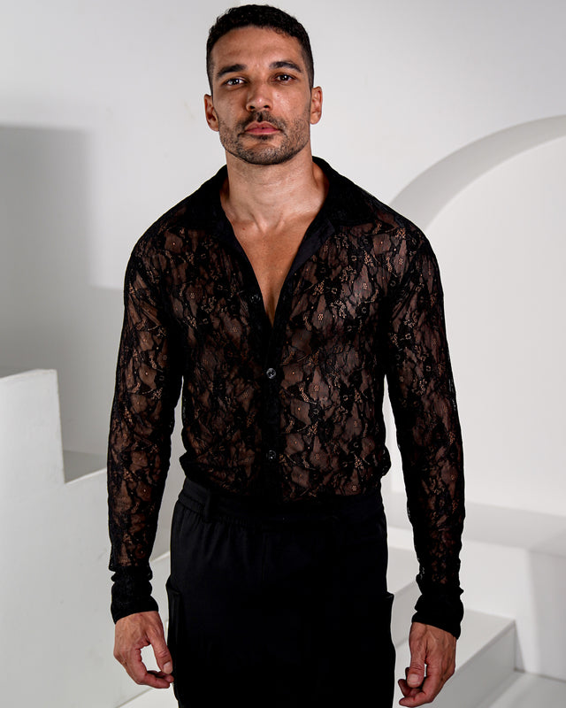Zion Long Sleeve Ultra-fine Lace Shirt - Black