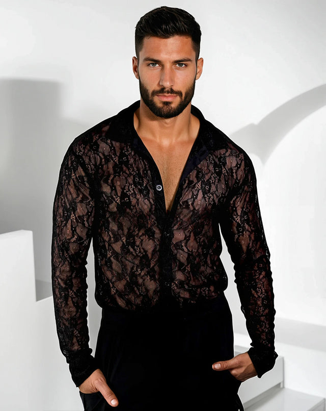 Zion Long Sleeve Ultra-fine Lace Shirt - Black