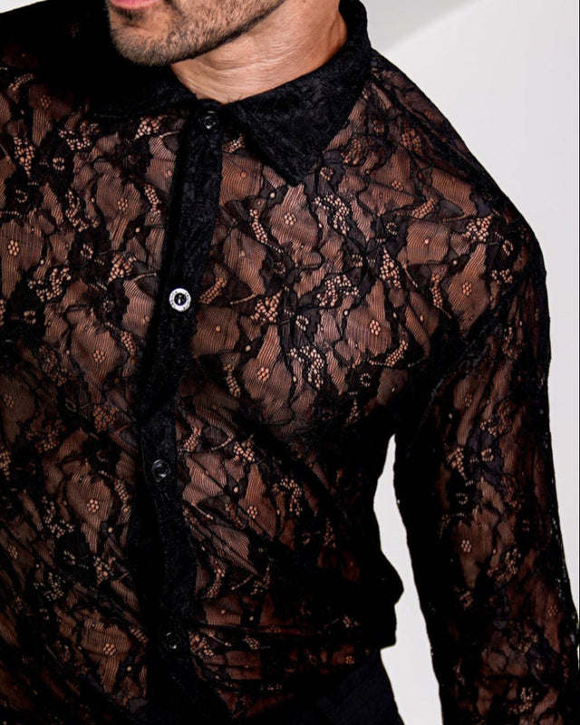 Zion Long Sleeve Ultra-fine Lace Shirt - Black