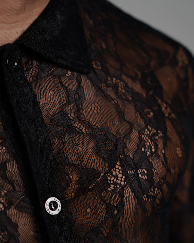 Zion Long Sleeve Ultra-fine Lace Shirt - Black