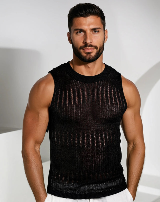 Marlow Sleeveless Distressed Knit Tank - Black