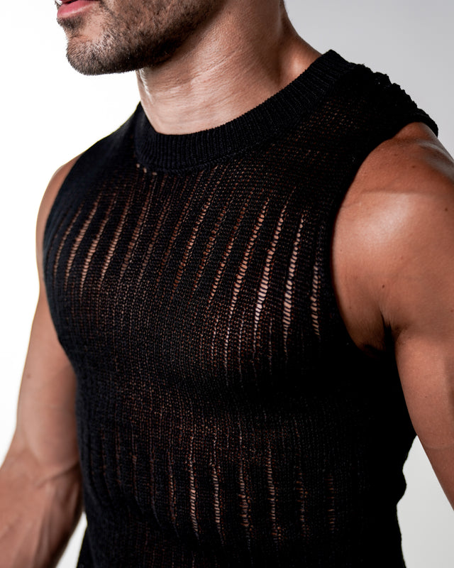 Marlow Sleeveless Distressed Knit Tank - Black