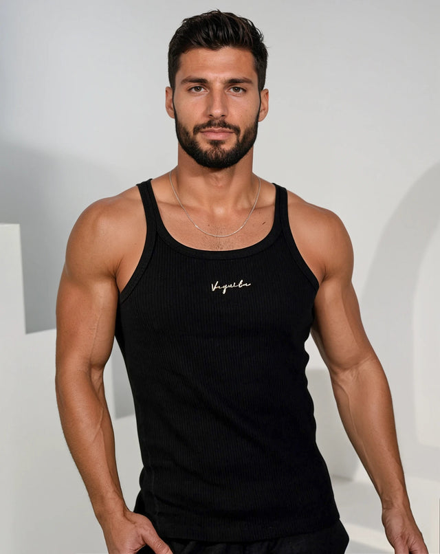 Enduro Heavyweight Ribbed Muscle Tank - Black/Gold Plaque