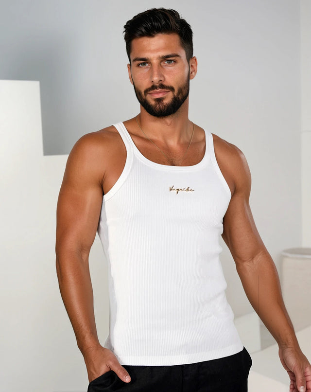 Enduro Heavyweight Ribbed Muscle Tank - White/Gold Plaque