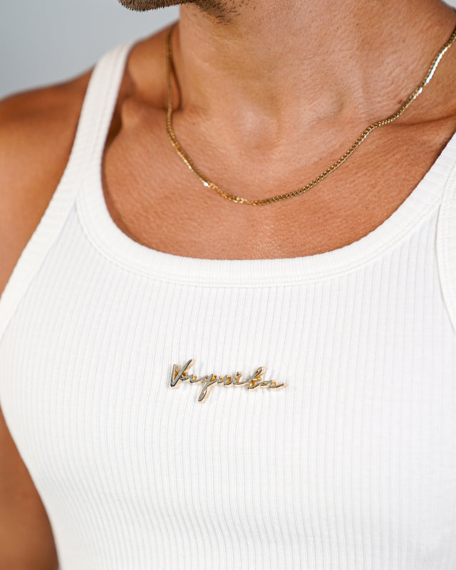 Enduro Heavyweight Ribbed Muscle Tank - White/Gold Plaque