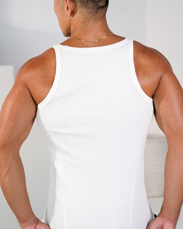 Enduro Heavyweight Ribbed Muscle Tank - White/Gold Plaque