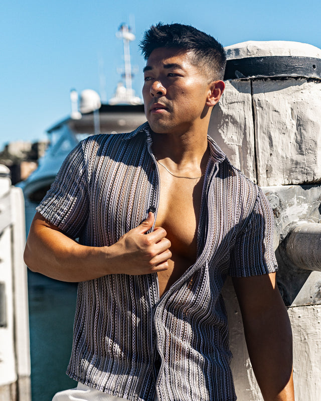 Men's Textured Shirt Classic Fit - Black/Grey Stripes