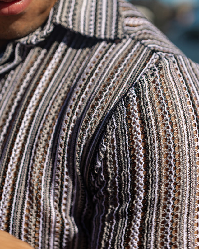 Men's Textured Shirt Classic Fit - Black/Grey Stripes