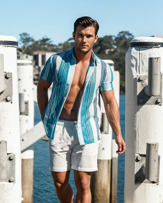 Men's Textured Shirt Classic Fit  - Blue Stripes