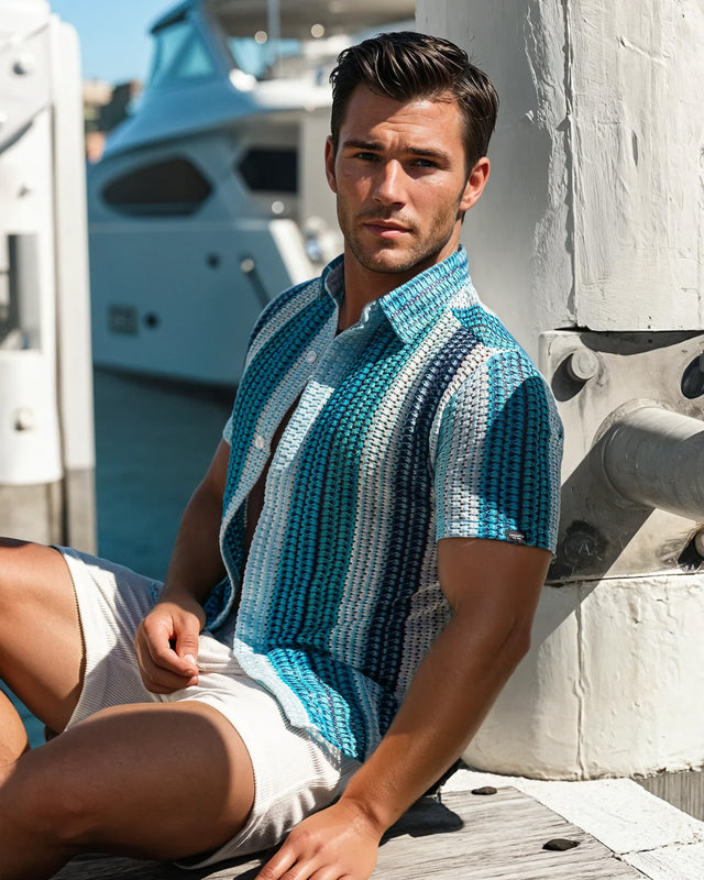 Men's Textured Shirt Classic Fit  - Blue Stripes