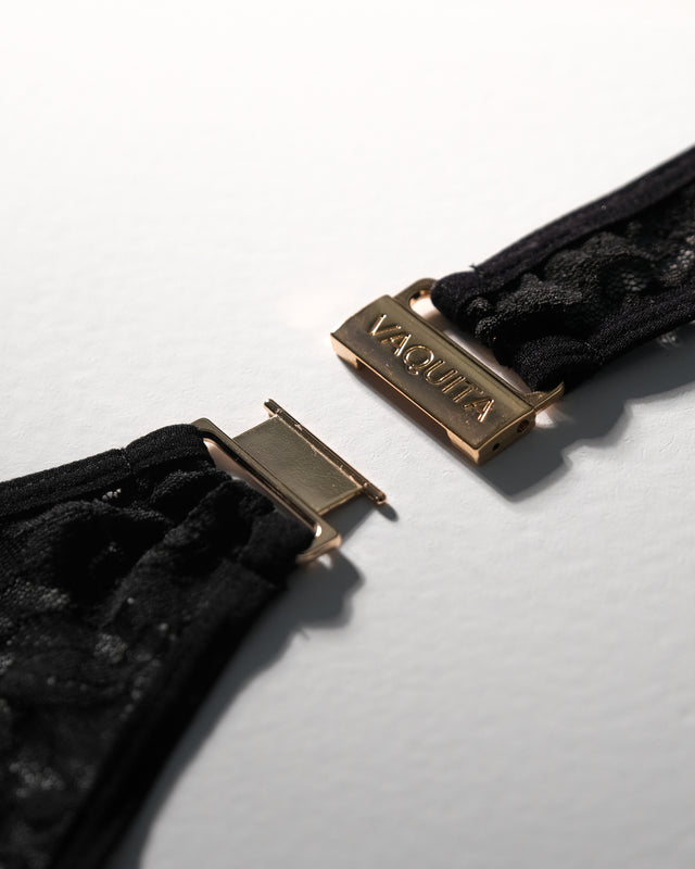 Ultra-Fine Lace Crop Top & Jock Thong Set - Black/Gold