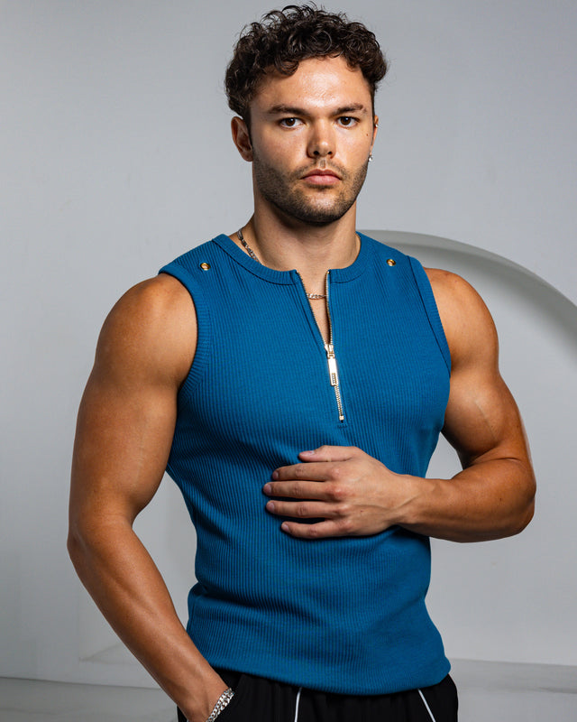 Neo-Urban Zipper Muscle Tank - Sapphire