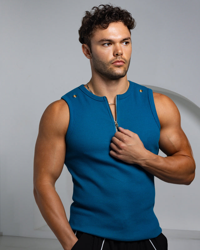 Neo-Urban Zipper Muscle Tank - Sapphire