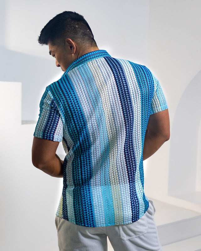 Men's Textured Shirt Classic Fit  - Blue Stripes