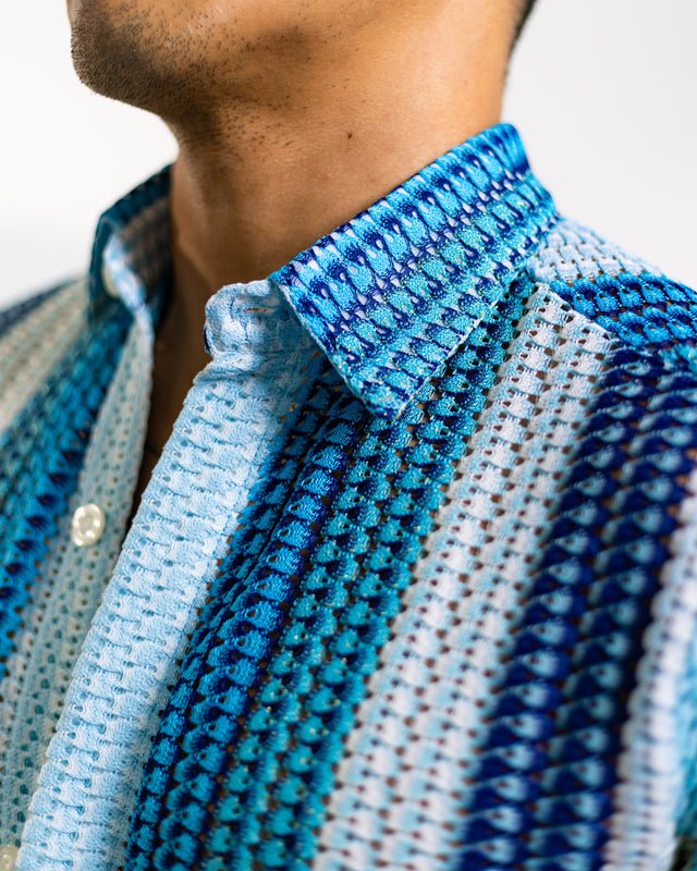 Men's Textured Shirt Classic Fit  - Blue Stripes