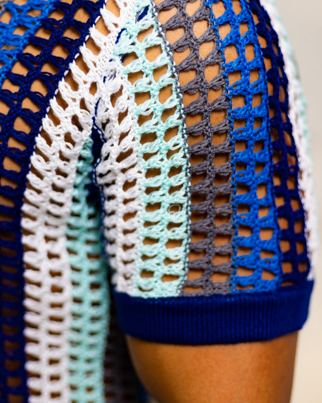 Atlas Crochet Polo Shirt - Blue Stripes