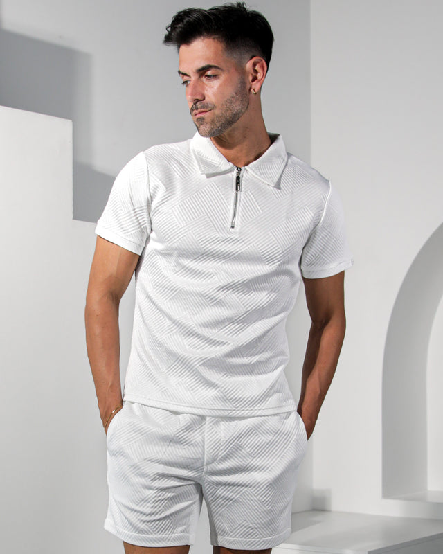 Henly Embossed Polo Shirt - White