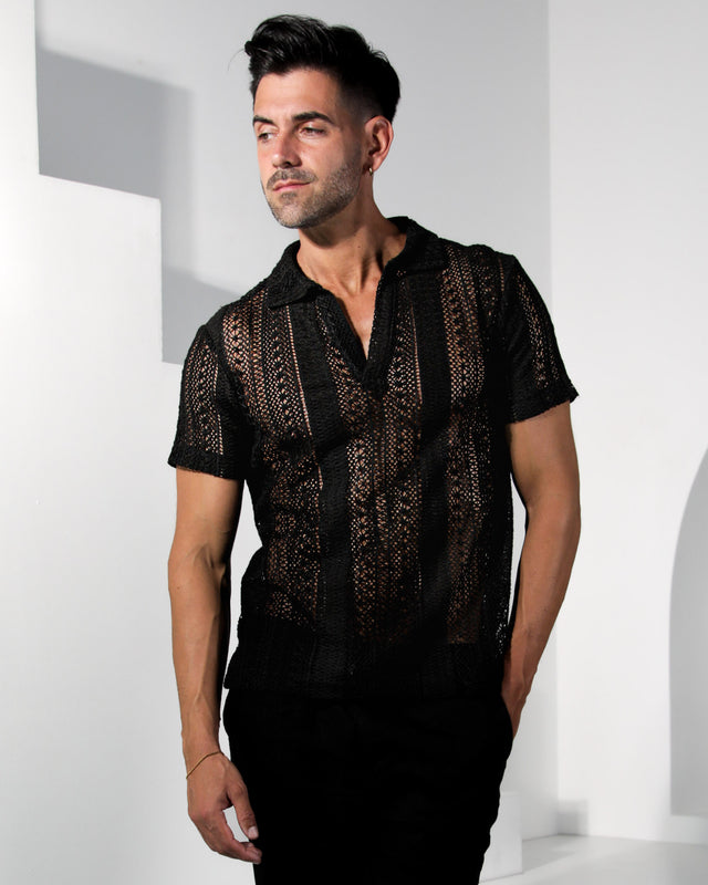 Voyadé 100% Cotton Lace Shirt - Black