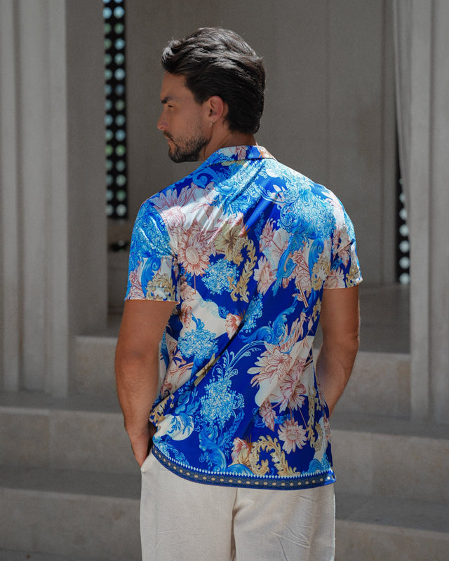 Limited Edition - Men's Ice Silk Shirt - Midnight Botanica