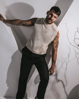 Men’s Sleeveless Crochet Vest - Beige