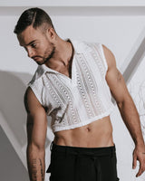 Men’s 100% Cotton Cropped Lace Shirt - White