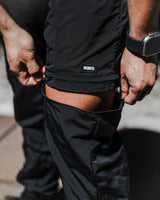 Three Tiered Convertible Cargo Parachute Pants - Black