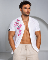 Men's Ice Silk Shirt - Embroidery Sakura White