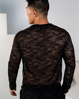 Fioren Crew-Neck Ultra-fine Lace Shirt - Black