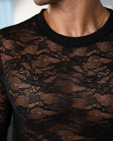 Fioren Crew-Neck Ultra-fine Lace Shirt - Black