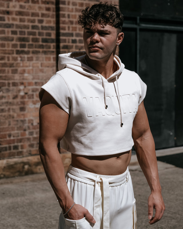 Men’s Cropped Embossed Hoodie - Beige