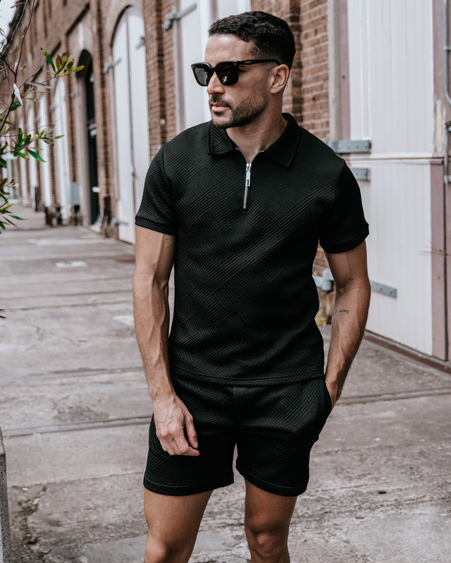 Henly Embossed Polo Shirt - Black