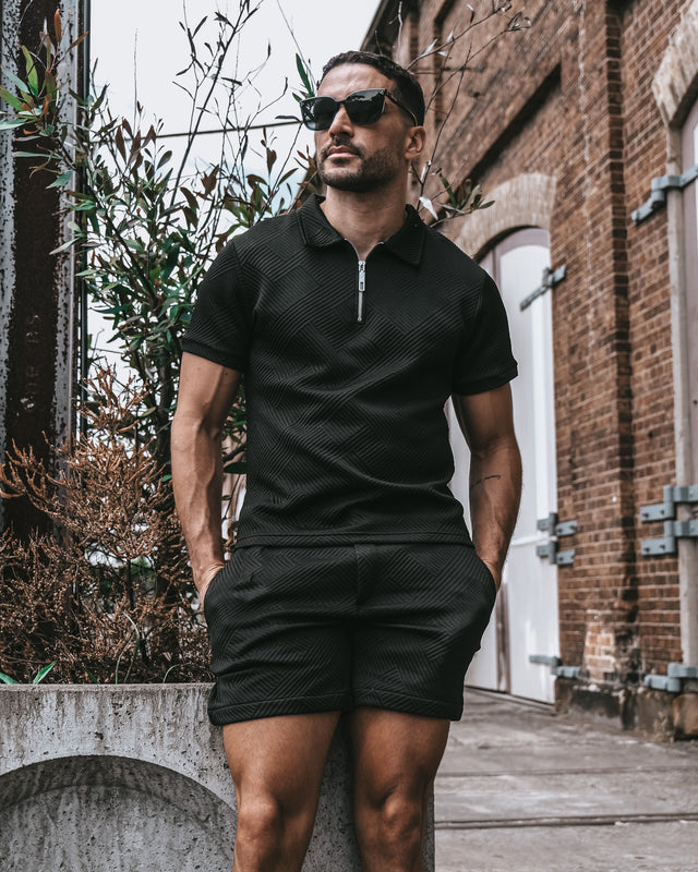 Henly Embossed Shorts 6" - Black