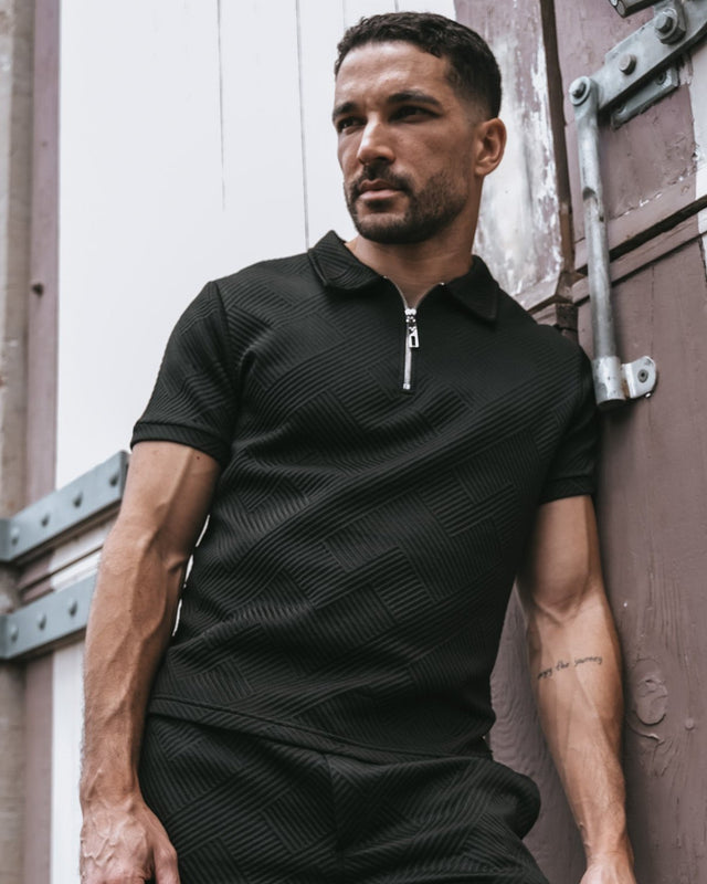 Henly Embossed Polo Shirt - Black