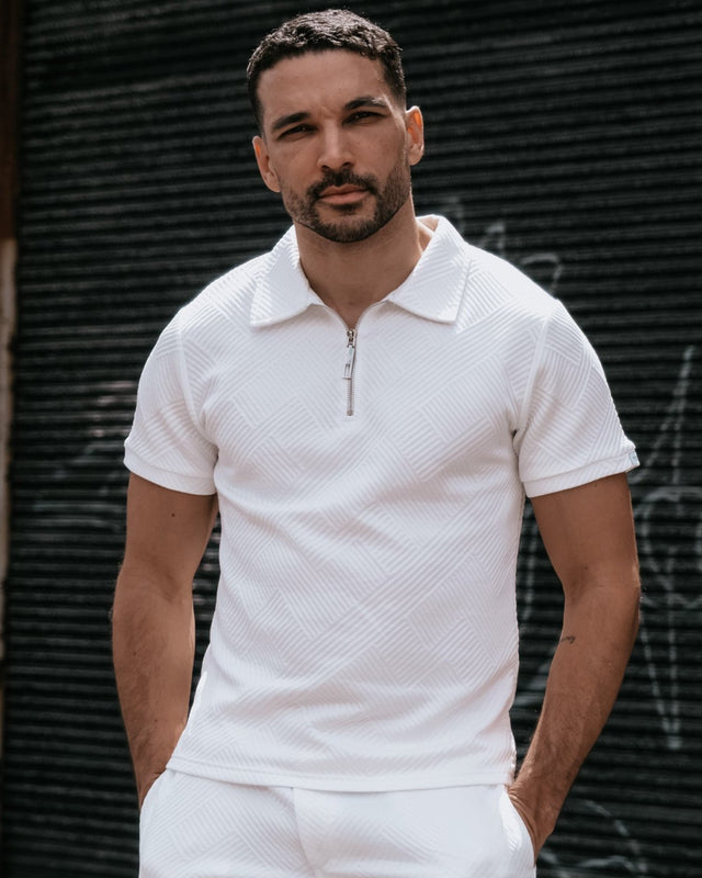 Henly Embossed Polo Shirt - White