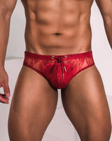 Ultra-fine Lace Enhancing Swim Brief - Merlot