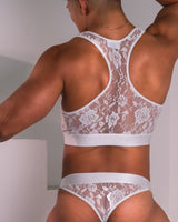Ultra-Fine Lace Crop Top & Jock Thong Set - White/Gold