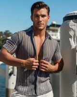 Men's Textured Shirt Classic Fit - Black/Grey Stripes