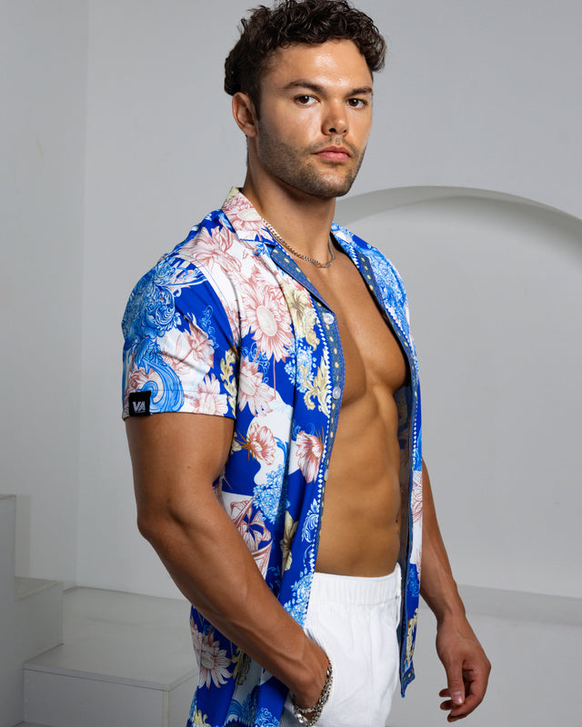 Limited Edition - Men's Ice Silk Shirt - Midnight Botanica