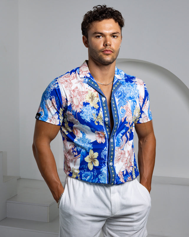 Limited Edition - Men's Ice Silk Shirt - Midnight Botanica