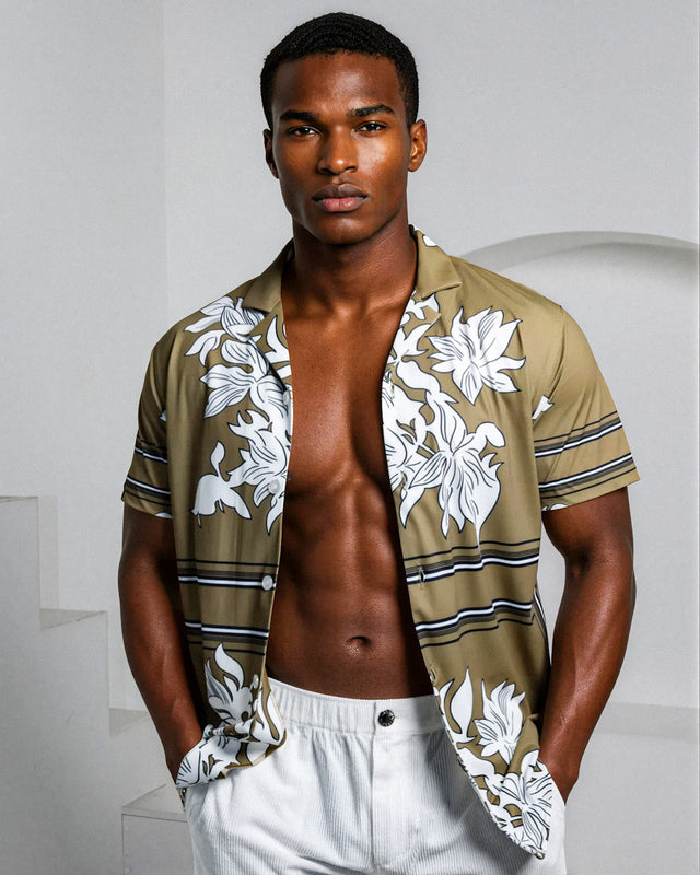 Limited Edition - Men's Ice Silk Shirt - Retro Floral