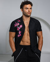 Limited Edition- Men's Ice Silk Shirt - Embroidery Sakura