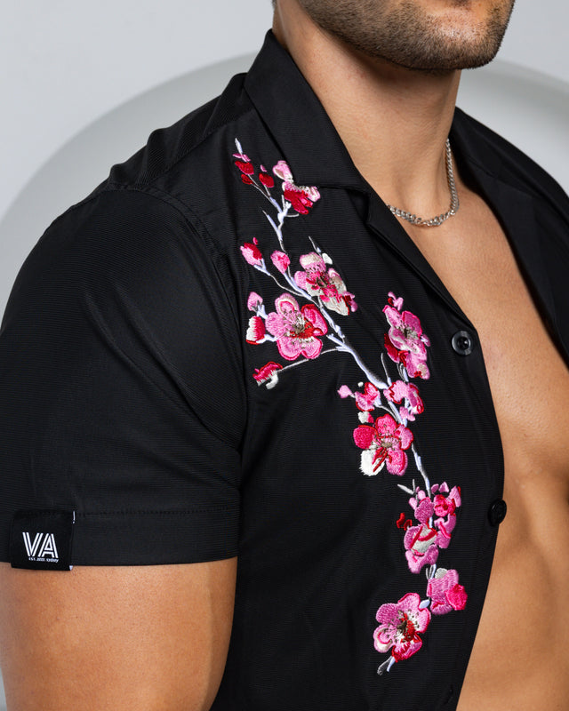 Limited Edition- Men's Ice Silk Shirt - Embroidery Sakura