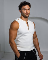 Neo-Urban Zipper Muscle Tank - White