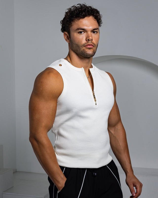 Neo-Urban Zipper Muscle Tank - White