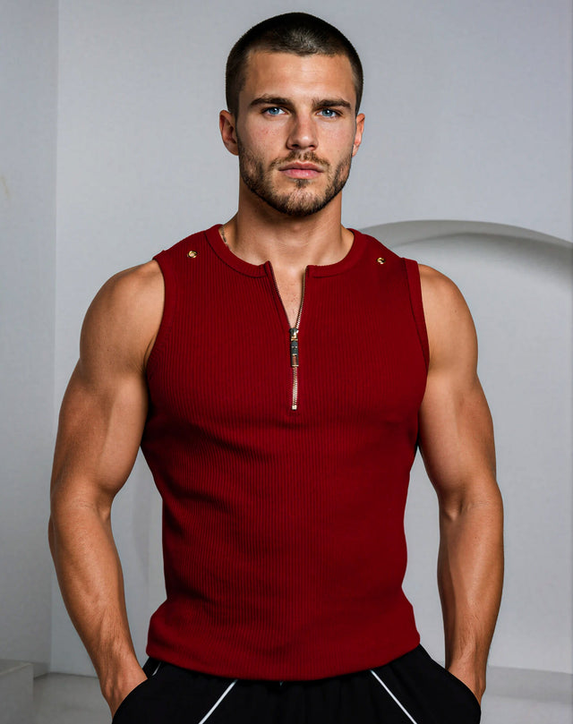 Neo-Urban Zipper Muscle Tank - Merlot